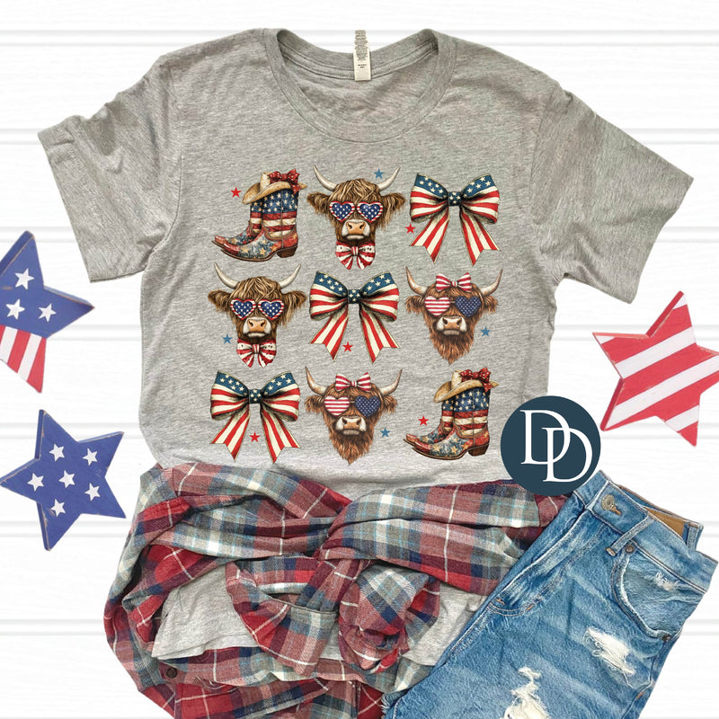 Patriotic Cows Bows Boots *DTF Transfer*
