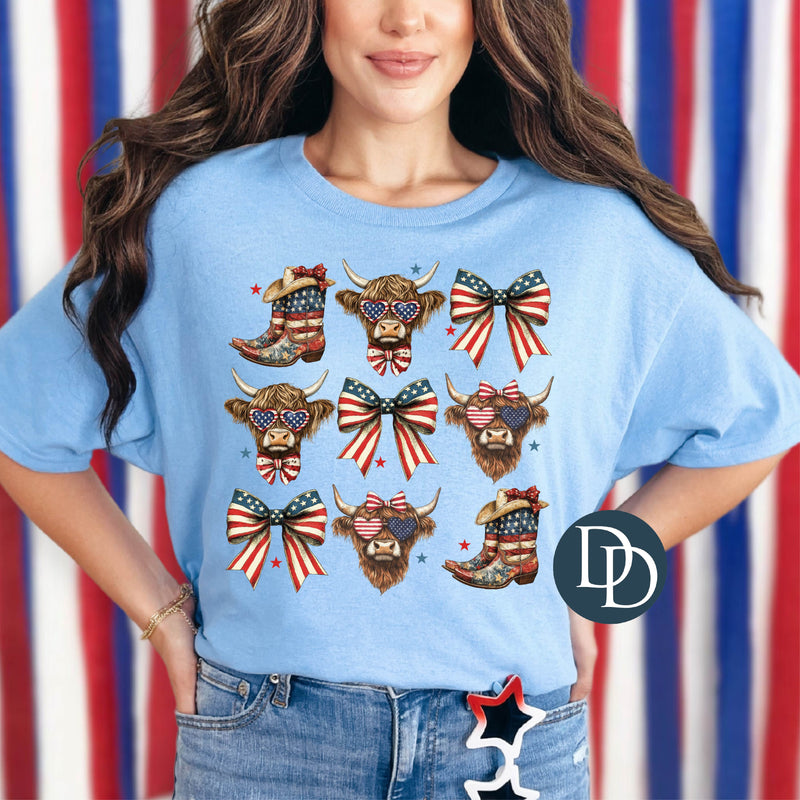Patriotic Cows Bows Boots *DTF Transfer*