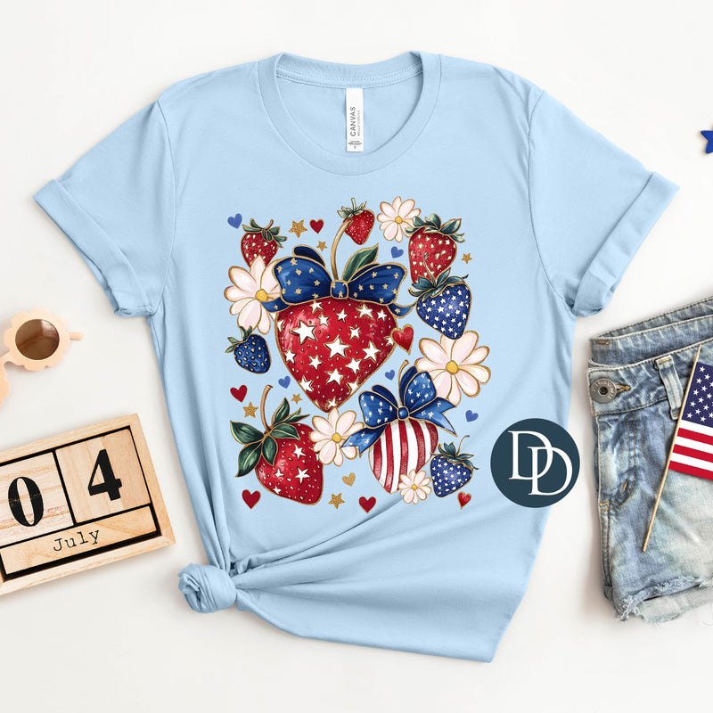 Patriotic Strawberries Star Heart Accents *DTF Transfer*