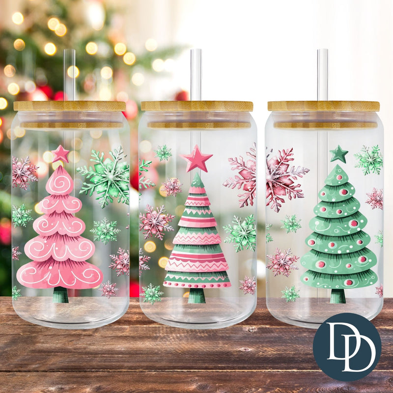 Pink And Green Whimsical Christmas Trees *UV DTF Cup Wrap*