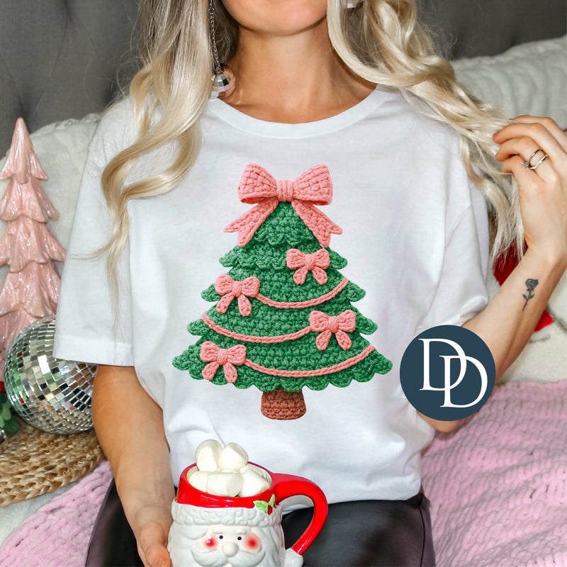 OVERSIZED Pink Bow Christmas Tree Faux Yarn *DTF Transfer*