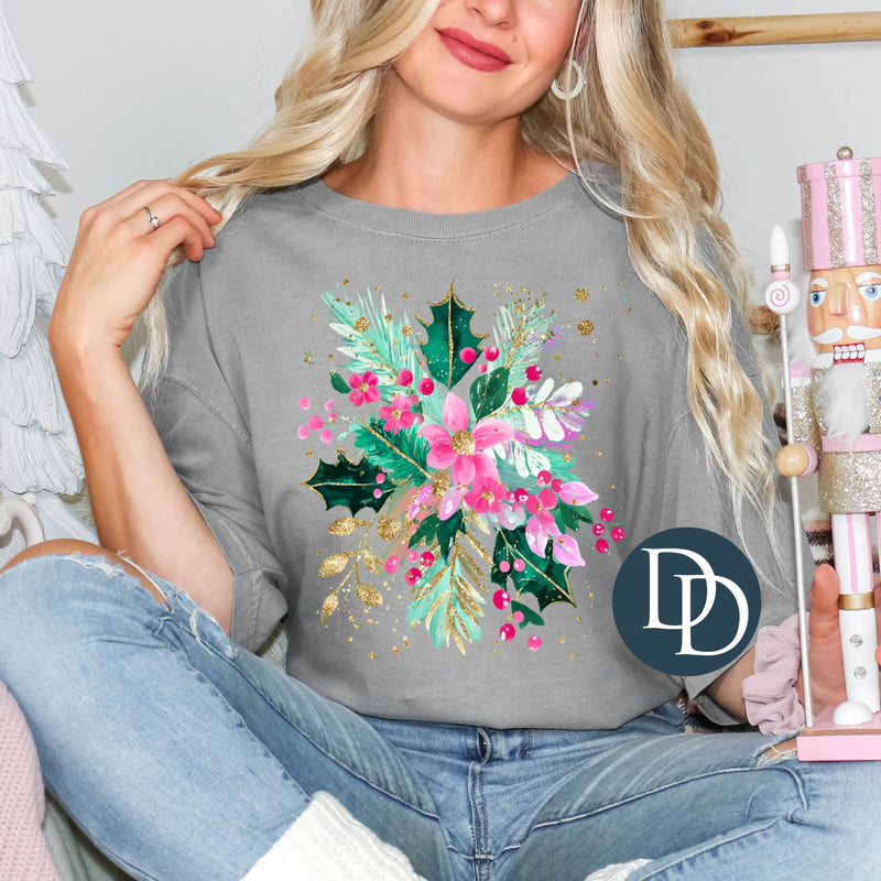 Pink Winter Bouquet Faux Glitter *DTF Transfer*