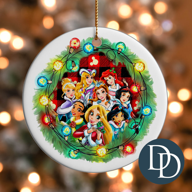 Princess Crew Plaid Christmas Light Wreath *UV DTF Ornament Decal*