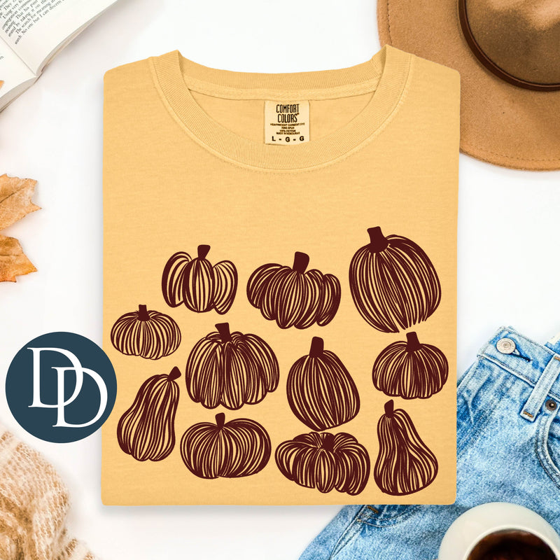 Pumpkin Sketches (Maroon Ink) *Screen Print Transfer*