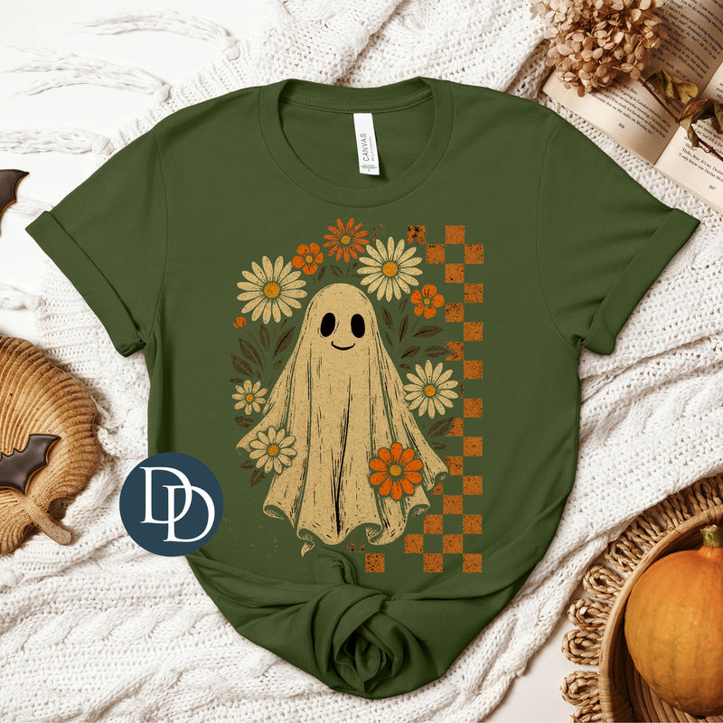 OVERSIZED Retro Checkered Floral Ghost *DTF Transfer*
