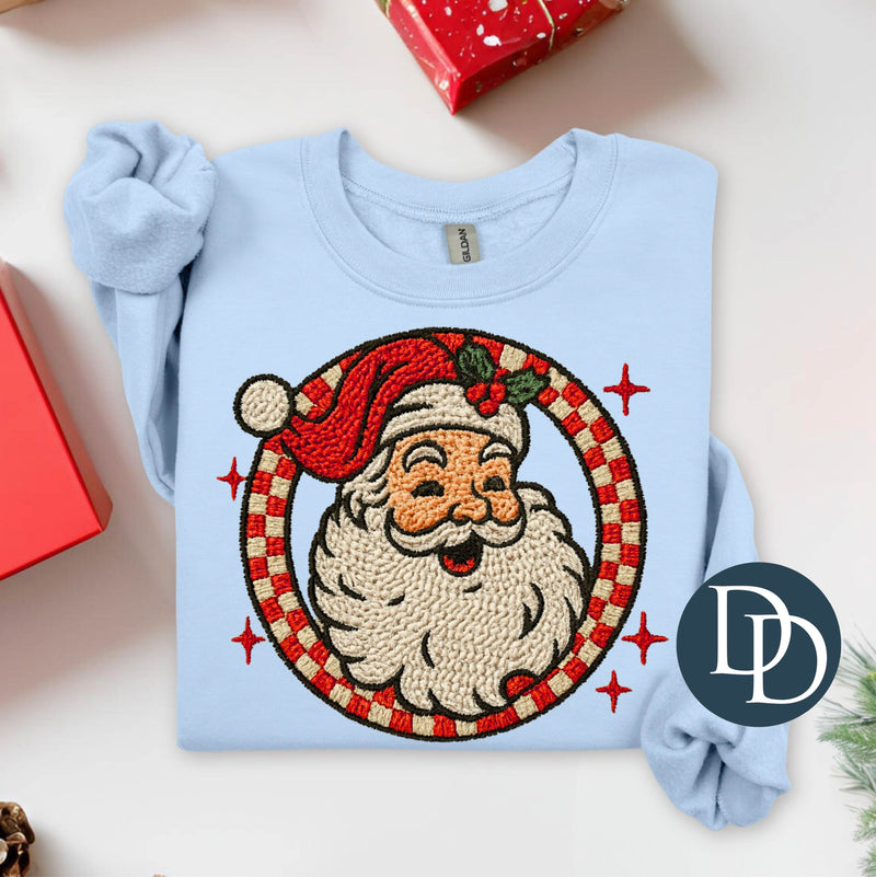 Retro Checkered Santa Faux Embroidery *DTF Transfer*