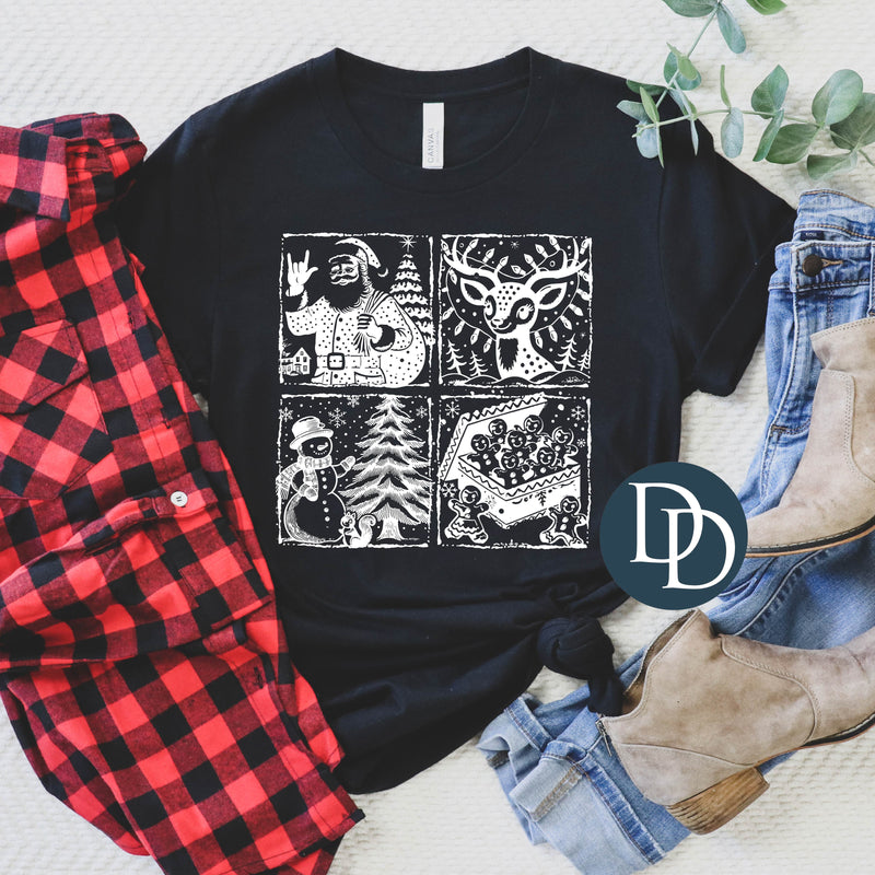 Retro Christmas Stamp Grid (White Ink) *Screen Print Transfer*