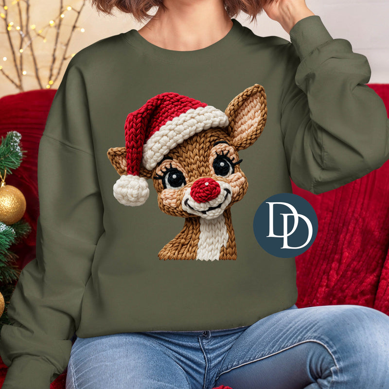 Rudolph Santa Hat Faux Yarn *DTF Transfer*