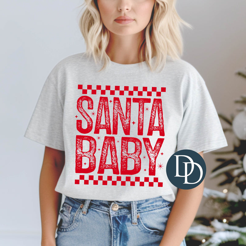 Santa Baby Distressed Checkered *DTF Transfer*