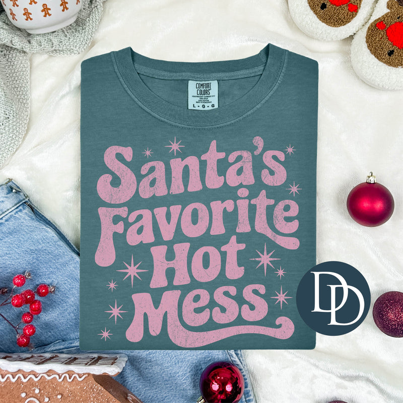 Santa's Favorite Hot Mess Distressed Retro *DTF Transfer*