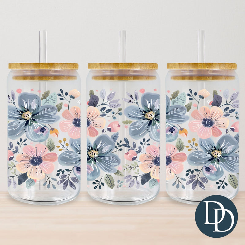 Shades of Blue Pink Floral Water Inks *UV DTF Cup Wrap*