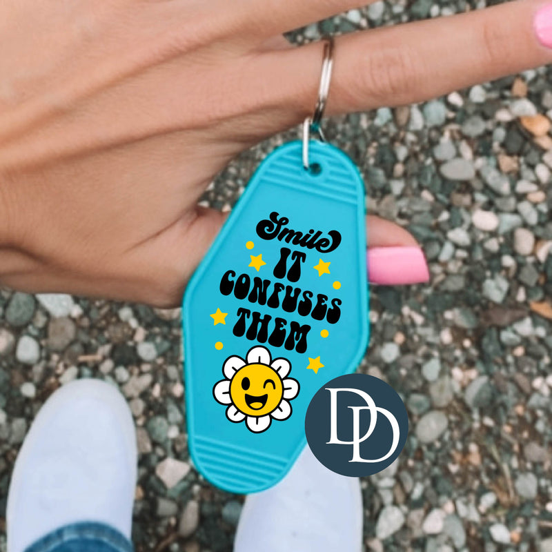 Smile It Confuses Them *Motel Keychain UV DTF Decal*