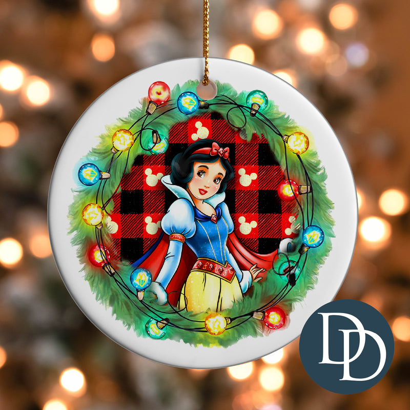 Snow Plaid Christmas Light Wreath *UV DTF Ornament Decal*