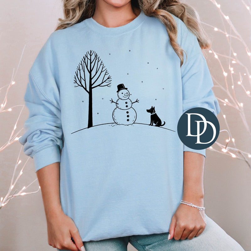 Snowman And Dog (Black Ink) *Screen Print Transfer*