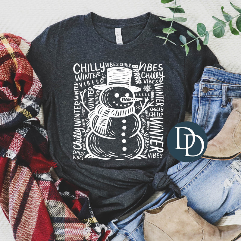 Snowman Chilly Vibes (White Ink) *Screen Print Transfer*