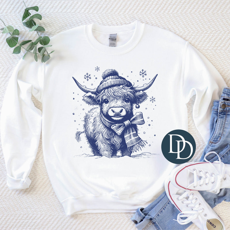 Snowy Highland Cow (Navy Ink) *Screen Print Transfer*