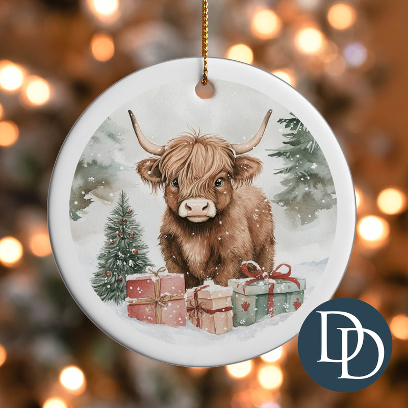 Snowy Highland Cow Presents *UV DTF Ornament Decal*