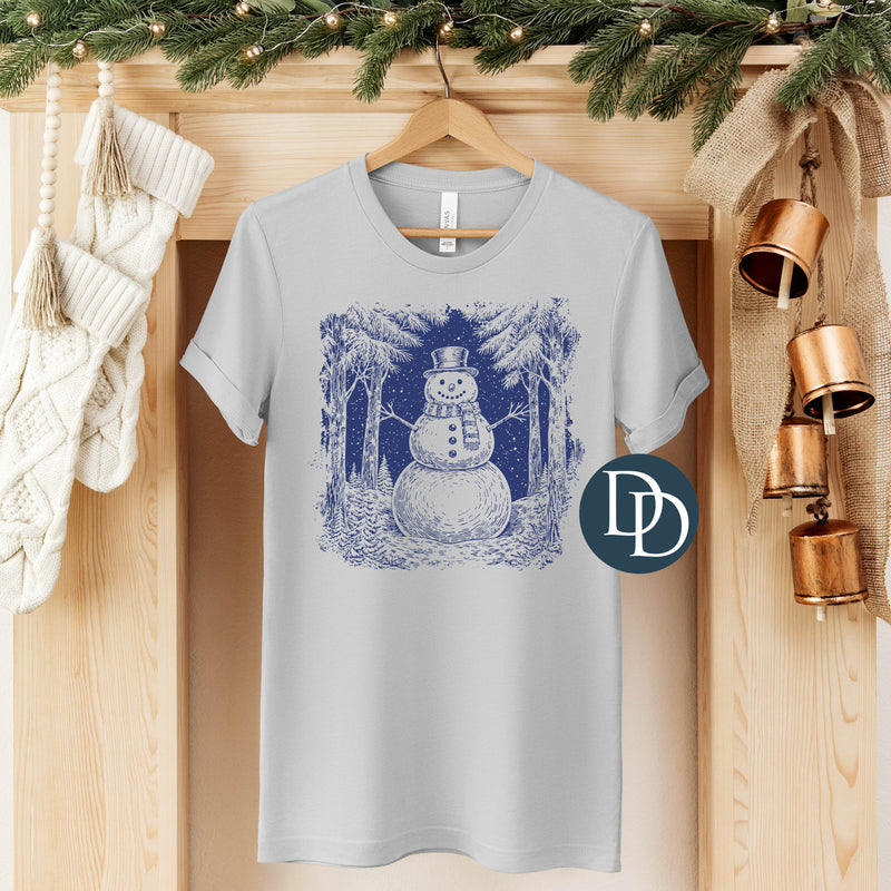 Snowy Woods Snowman (Navy Ink) *Screen Print Transfer*