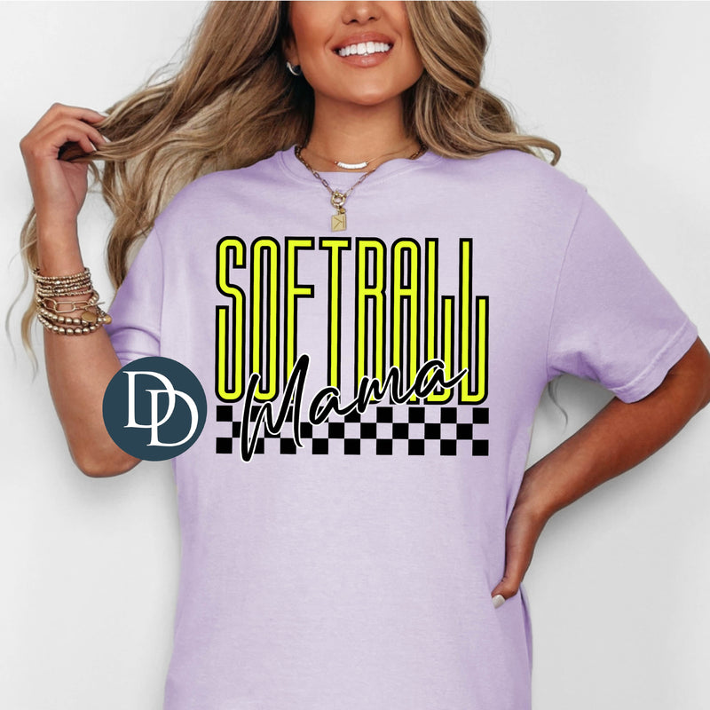 Softball Mama Neon Checkered *DTF Transfer*
