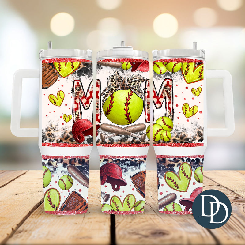 Softball Mom Leopard Red Faux Glitter *UV DTF 40oz Tumbler Wrap*