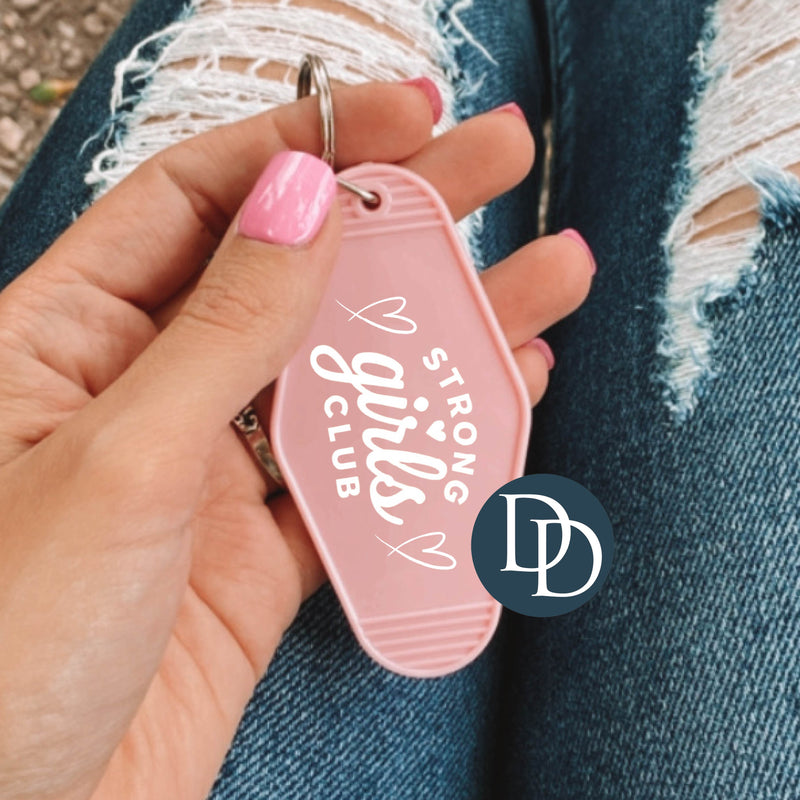 Strong Girls Club Hearts Script *Motel Keychain UV DTF Decal*