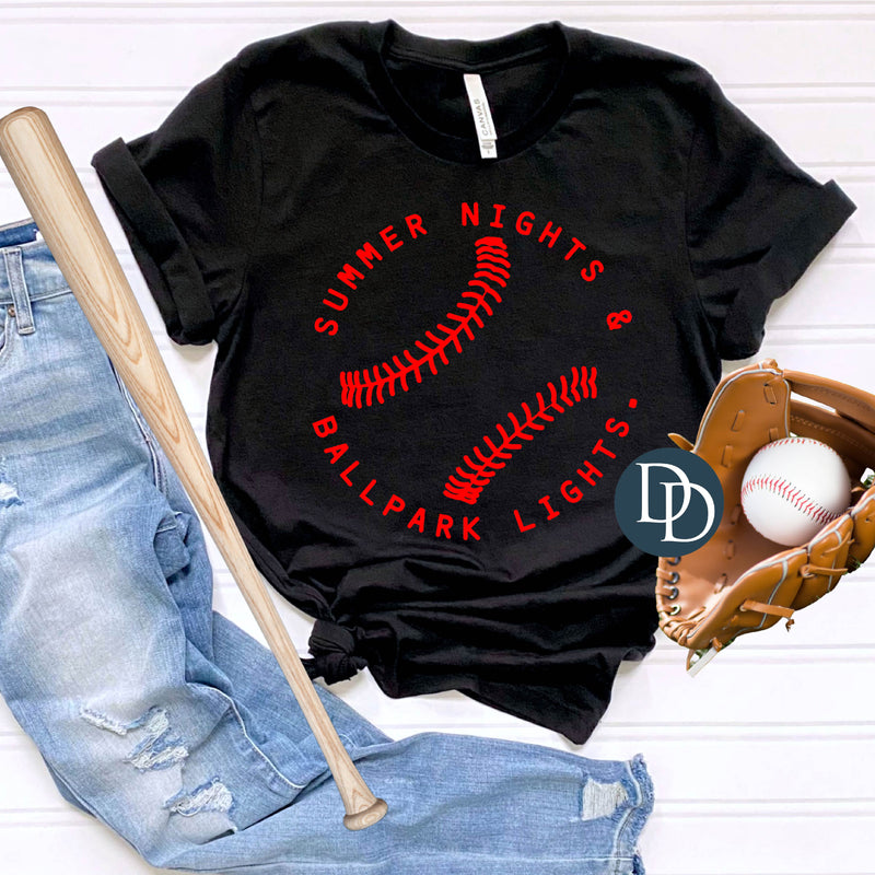 Summer Nights BallPark Lights Drawn Laces (Red Ink) *Screen Print Transfer*