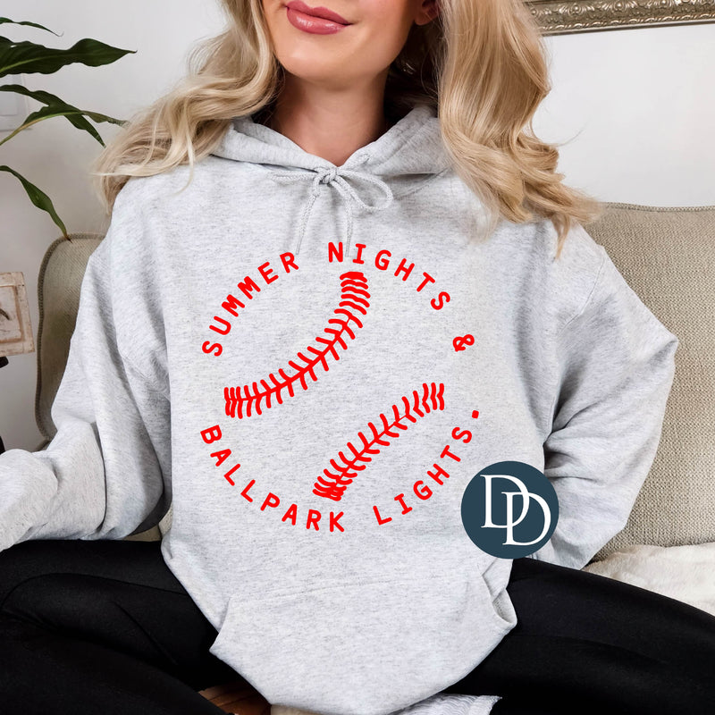 Summer Nights BallPark Lights Drawn Laces (Red Ink) *Screen Print Transfer*