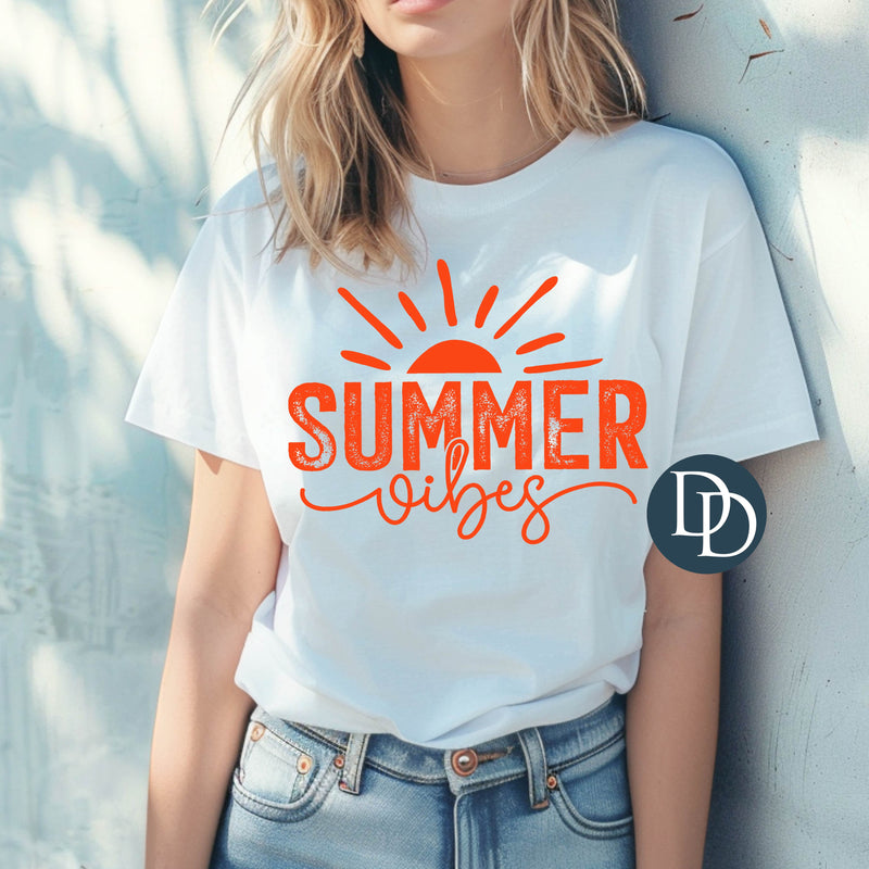 Summer Vibes Distressed Horizon Sun with Hat Print (Orange Ink) *Screen Print Transfer*