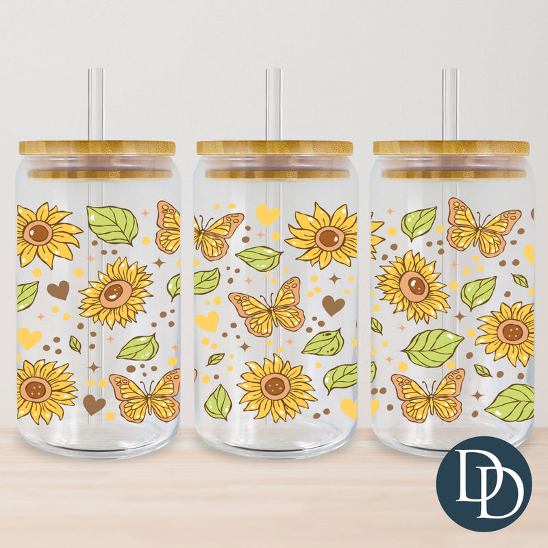 Sunflower Leaves and Butterflies *UV DTF Cup Wrap*