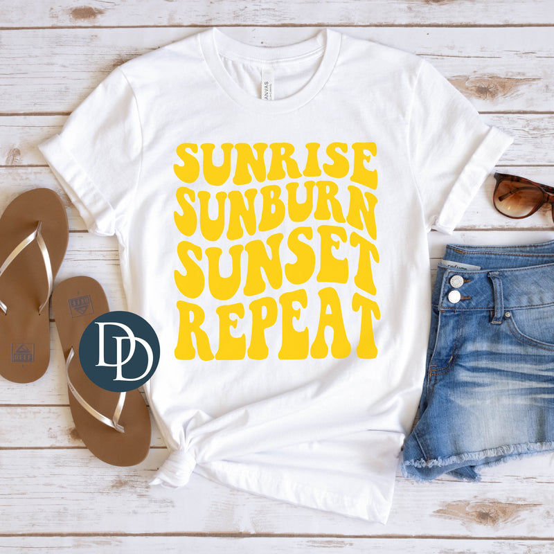 Sunrise Sunburn Sunset Repeat Waves (Maize Yellow Ink) *Screen Print Transfer*