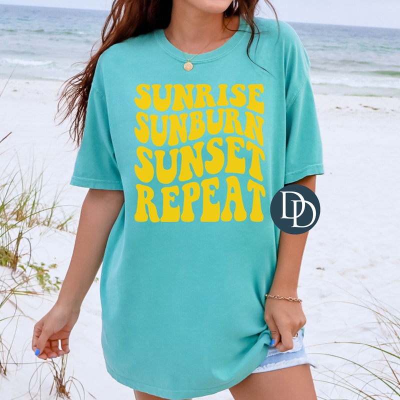 Sunrise Sunburn Sunset Repeat Waves (Maize Yellow Ink) *Screen Print Transfer*