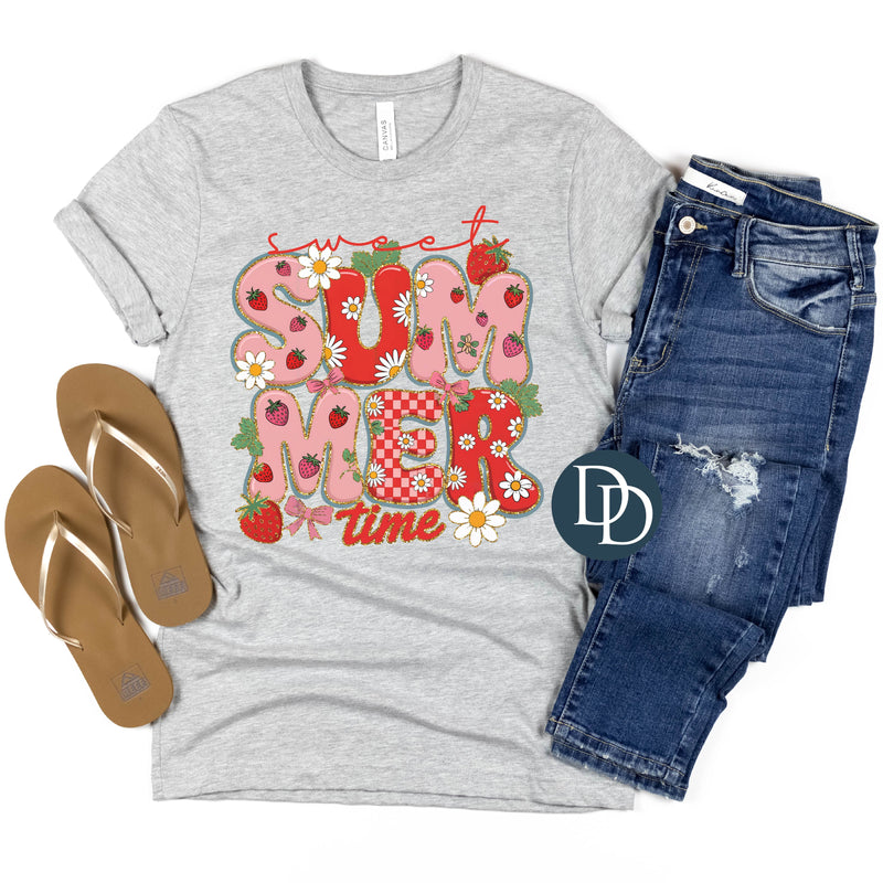Sweet Summer Time Faux Glitter Strawberry Florals *DTF Transfer*