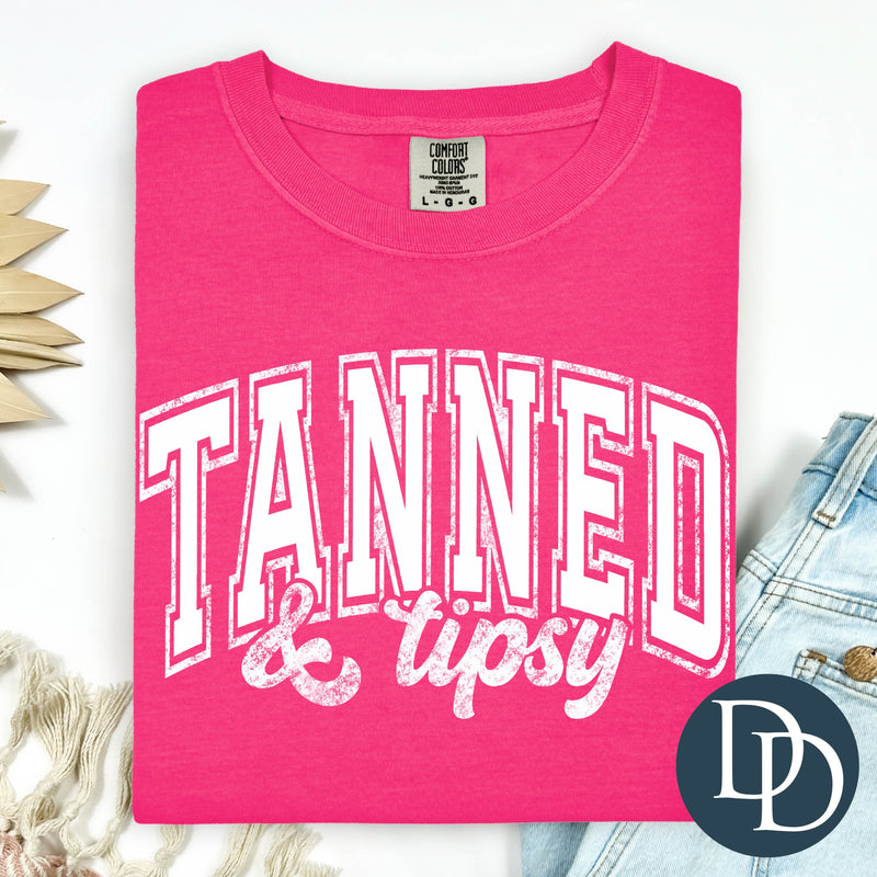 OVERSIZED Tanned & Tipsy Curved (White Ink) *Screen Print Transfer*