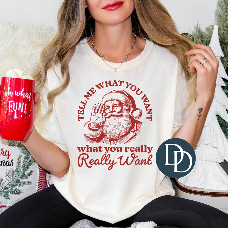 Tell Me What You Want Vintage Santa (Red Ink) *Screen Print Transfer*