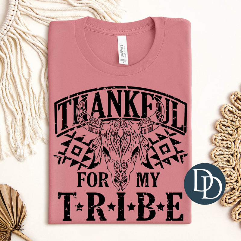 Thankful For My Tribe Skull (Black Ink) *Screen Print Transfer*