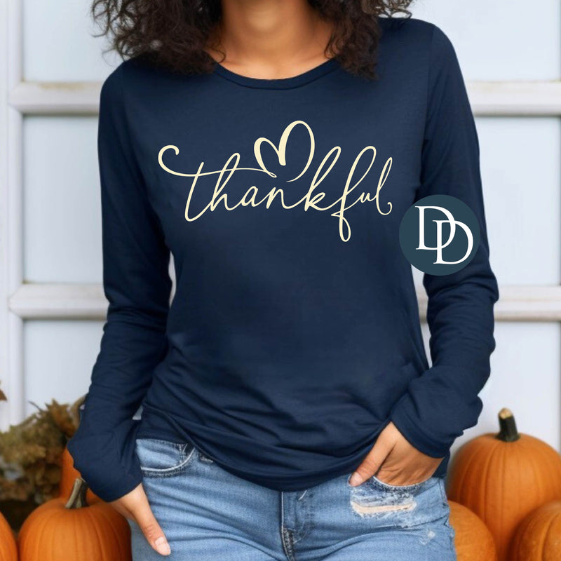 Thankful Script Heart (Cream Ink) - NOT RESTOCKING - *Screen Print Transfer*
