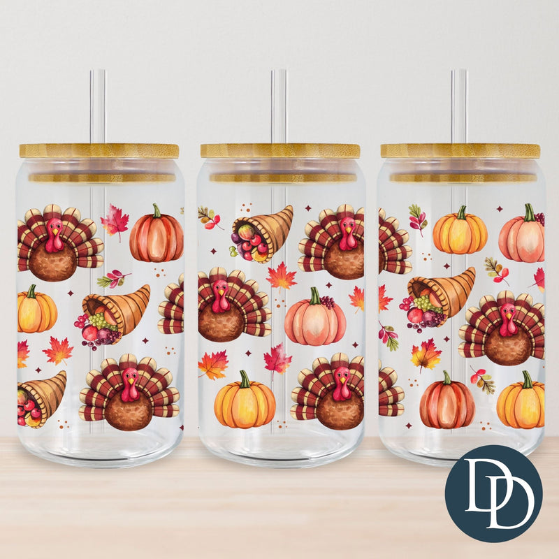 Turkey Pumpkins And Cornucopias *UV DTF Cup Wrap*