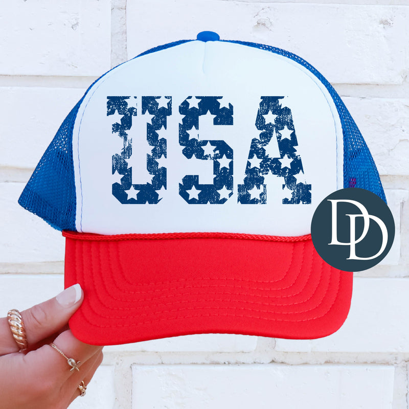 USA Stars Knock Out with Hat/Pocket Print (Navy Ink) *Screen Print Transfer*