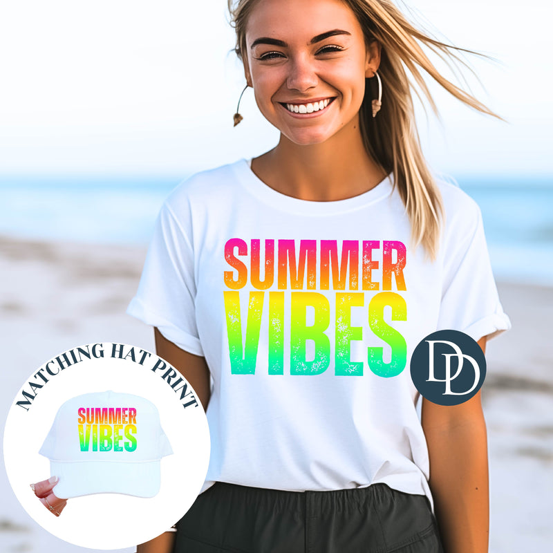 Vibrant Summer Vibes with Hat Pocket Print *DTF Transfer*