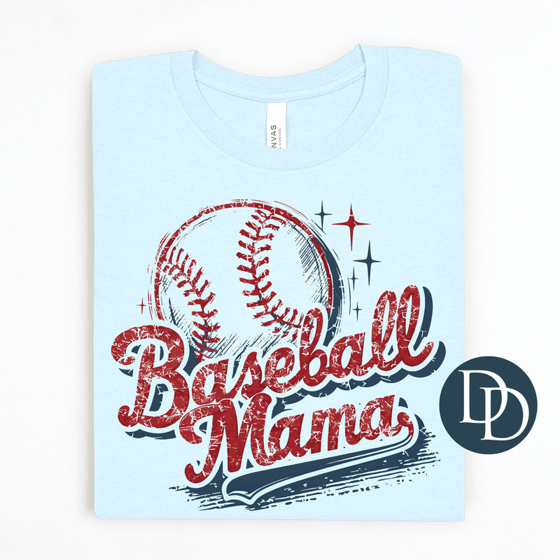 Vintage Distressed Baseball Mama Red Blue *DTF Transfer*