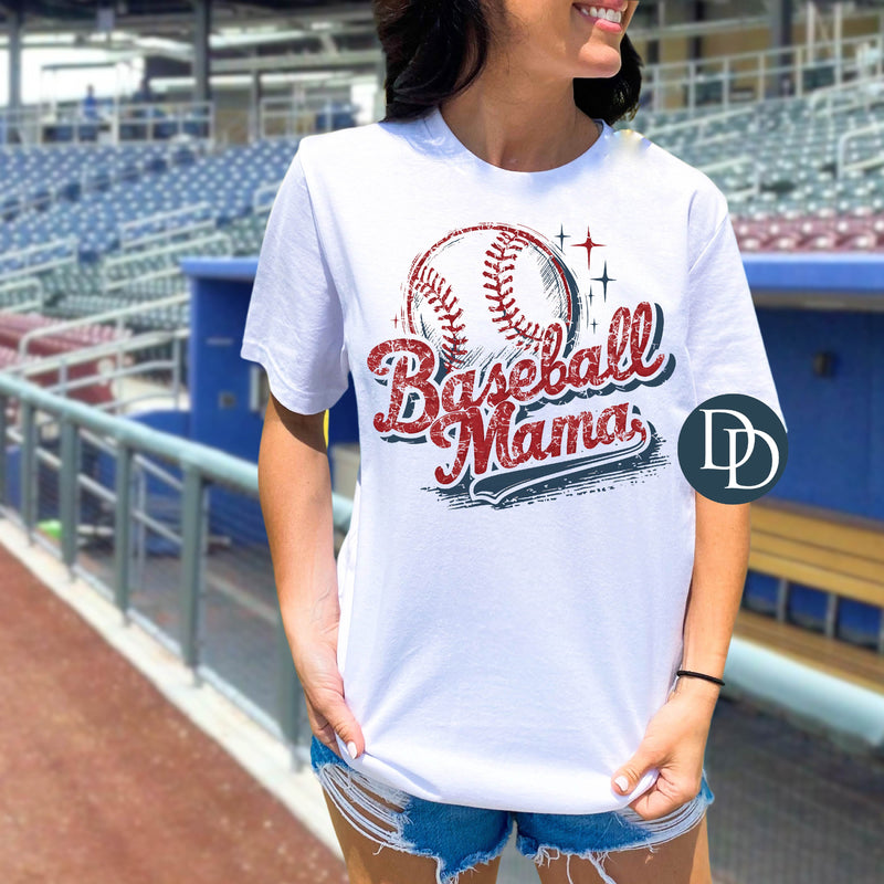 Vintage Distressed Baseball Mama Red Blue *DTF Transfer*