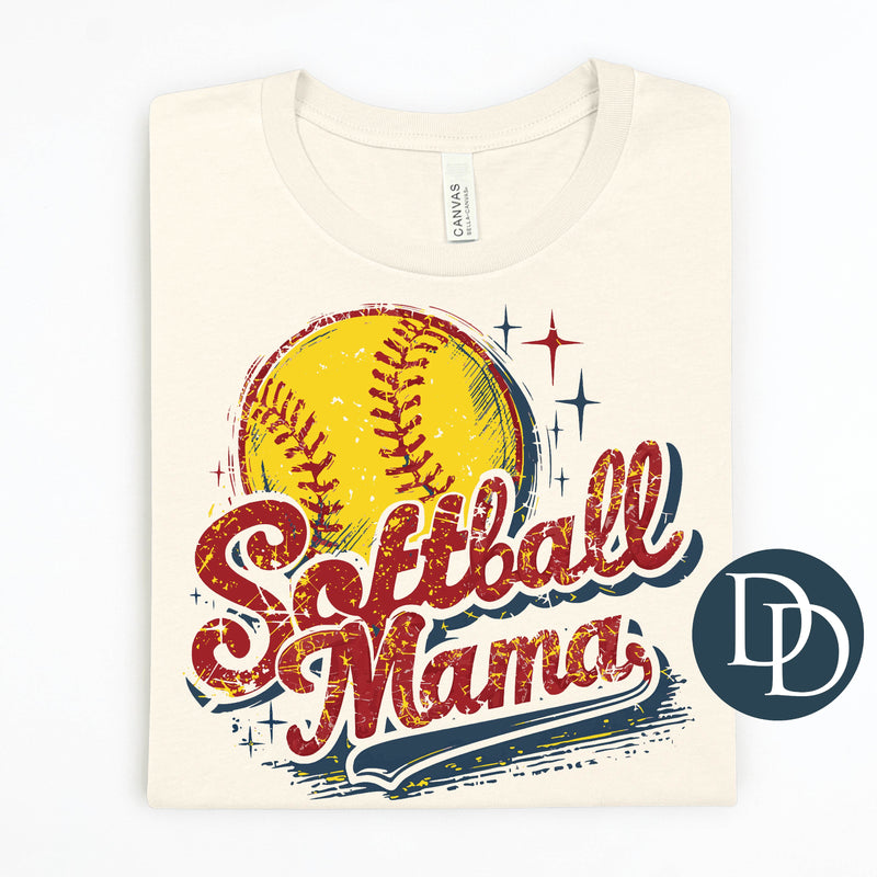 Vintage Distressed Softball Mama Red Blue *DTF Transfer*