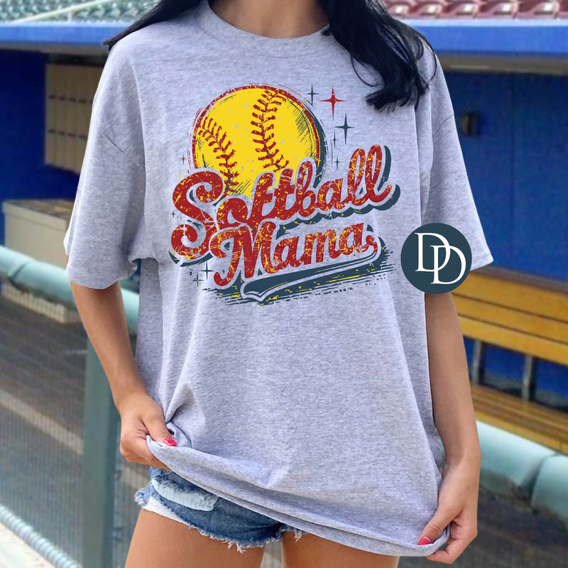 Vintage Distressed Softball Mama Red Blue *DTF Transfer*