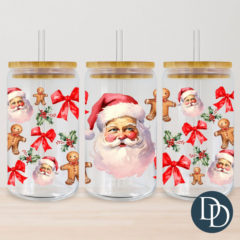 Vintage Santa Bows And Gingerbread *UV DTF Cup Wrap*