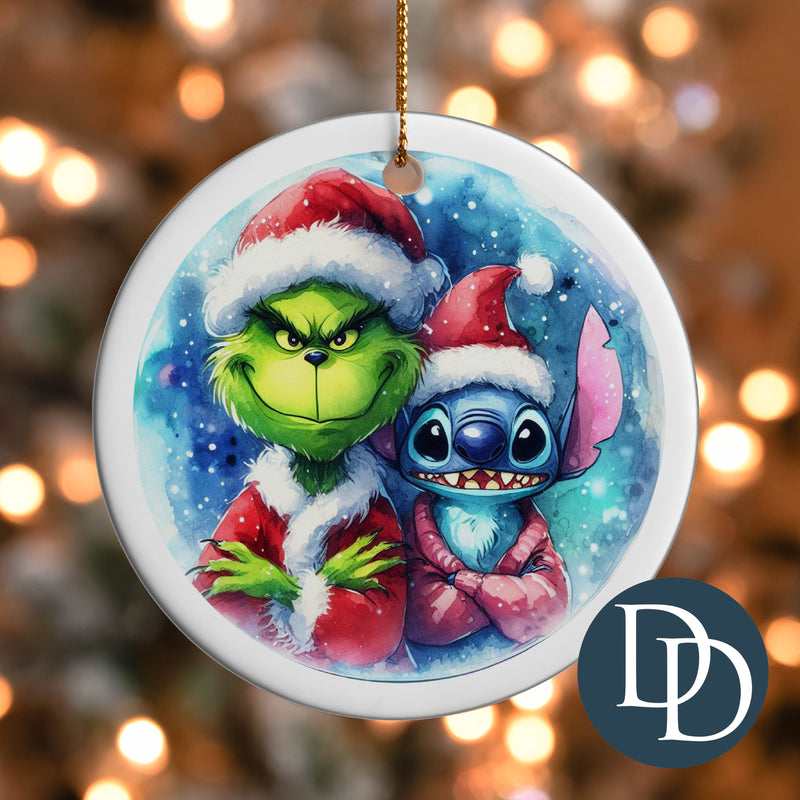 Watercolor Christmas Grnch Stch *UV DTF Ornament Decal*