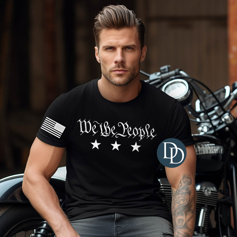 We the People with Flag Sleeve Accent (White Ink) *Screen Print Transfer*