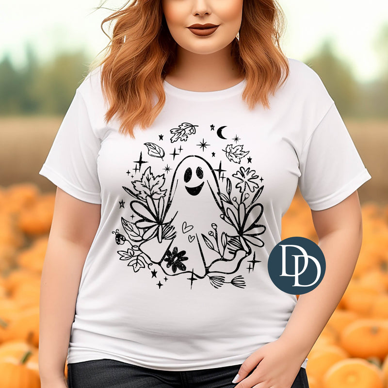 Whimsy Ghost Flowers (Black Ink) *Screen Print Transfer*