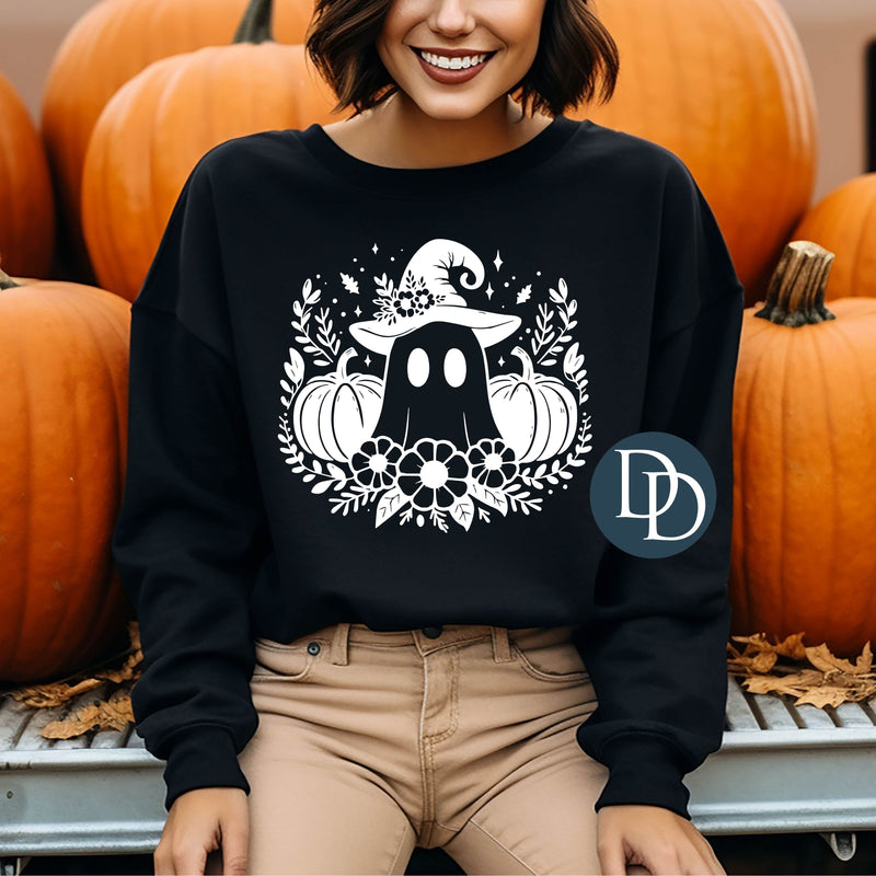 Witch Hat Ghost Florals (White Ink) *Screen Print Transfer*