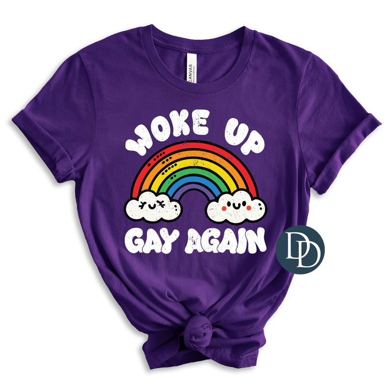 Woke Up Gay Again Grunge White Rainbow *DTF Transfer*