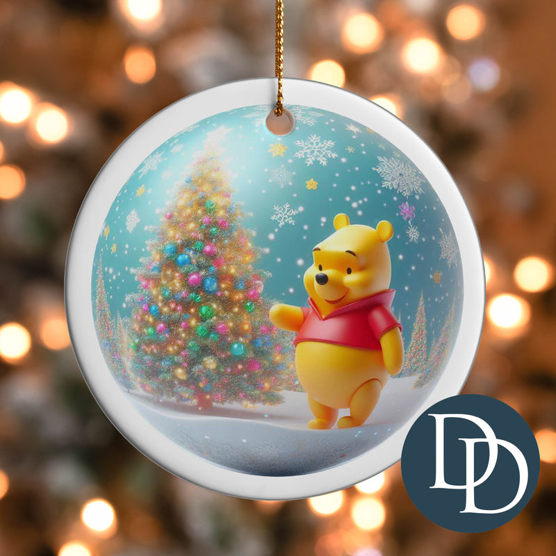 Yellow Bear Christmas Tree Snow Globe *UV DTF Ornament Decal*